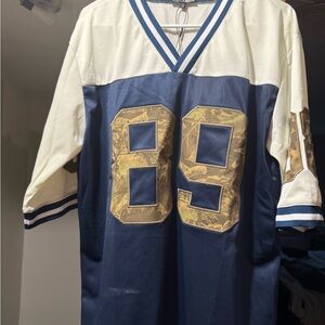 Fashion Nova Navy and Cream Camo Jersey Tee